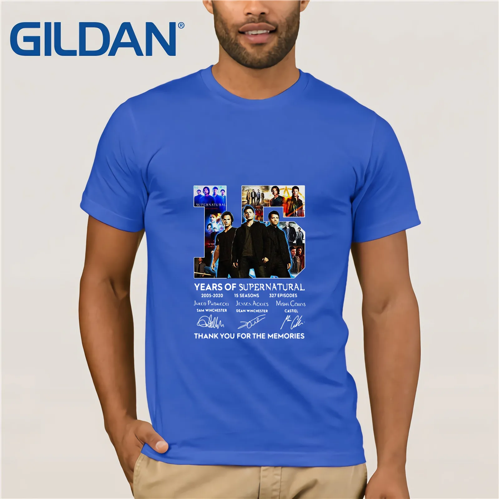 15 Years Of Supernatural 2005-2020 Seasons 327 Episodes 2019 Summer Men's Short Sleeve T-Shirt Funny Tees Cotton Tops T Shirt | Мужская