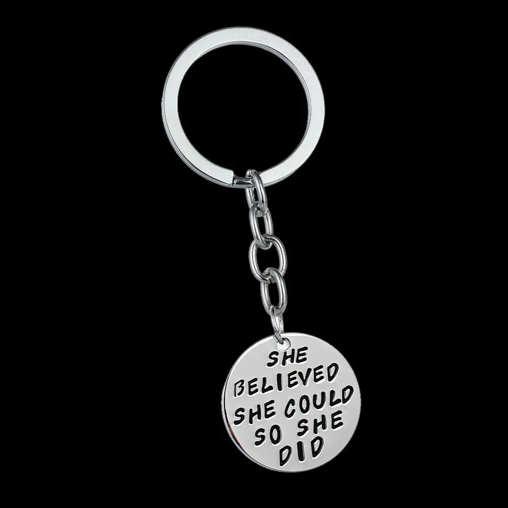 

English Letter She Believed She Could So She Did Keychain Keyring Key Holder Letter Pattern Durable Keys Holder