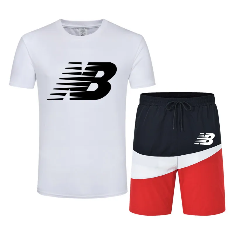 

2021 Fashion NB Monogram Printed Cotton Men's T-shirt + Sports High Waist Shorts High Quality 100% Cotton Sports Running T-shirt