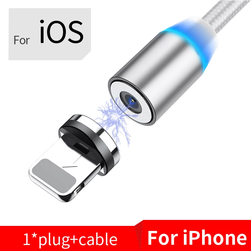 For iPhone Silver Магнитный кабель Олаф 1 м 2 м Micro usb type-C кабель для iPhone 11 Pro Max XS samsung S8 S9 Быстрая зарядка магнитное зарядное устройство USB кабель - Цвет: For iPhone Silver