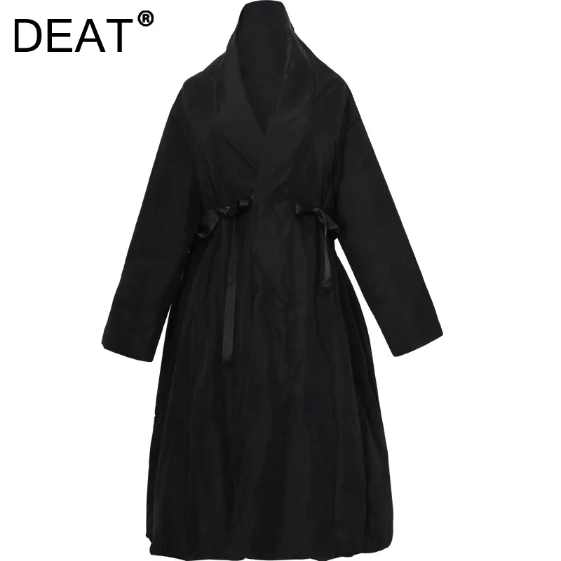 

DEAT 2021 New Winter Fashion Casual Long Sleeve Black Over The Knee Waist Slim Down Cotton Padded Jacket Coat Women SL288