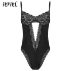 Сексуальное мужское нижнее белье, прозрачное кружевное лоскутное трико, регулируемые бретельки, облегающее трико с открытой спиной