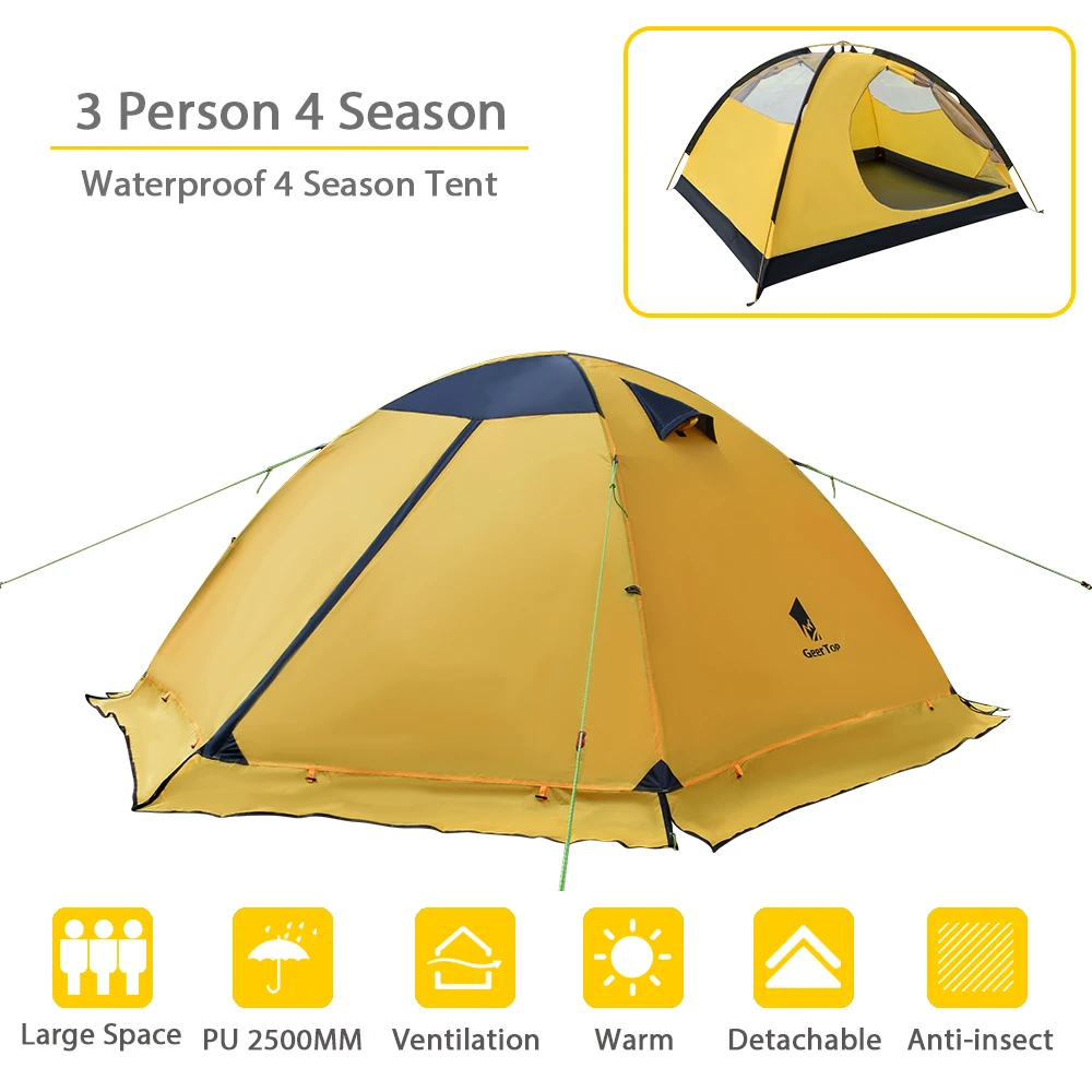 Billig GeerTop Camping Zelt 3 Person 4 Saison Durable Ultraleicht Wasserdichte Doppel Schicht Zelte Outdoor Wandern Klettern Reisen Tourismus