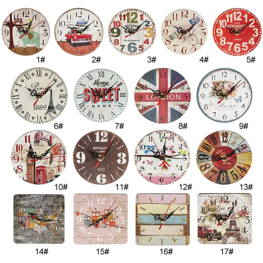 Practical Artistic Creative European Style Round Colorful Rustic Decorative Antique Wooden Home Wall Clock | Дом и сад