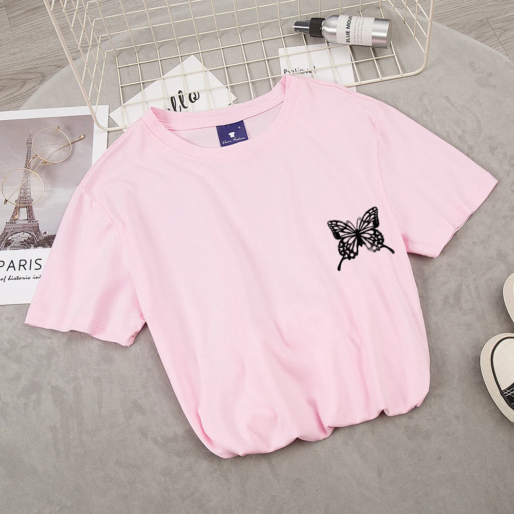 

Gothic Black Butterfly Print Women T-shirt Korean Punk Tshirt Summer Casual Harajuku Vintage T Shirt Large Size Funny Cotton Tee