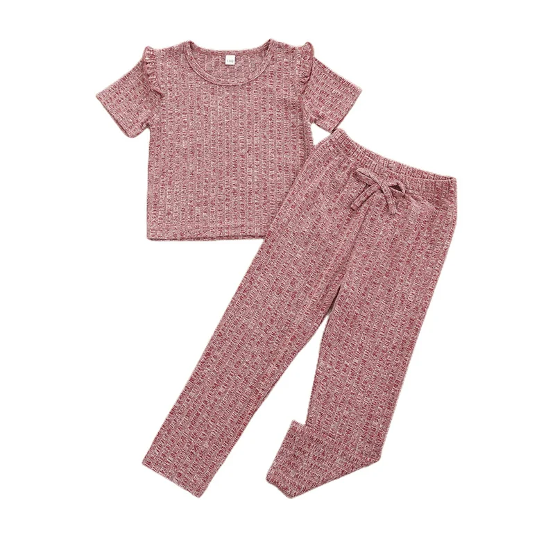 

2021 Toddler Girls 2Pcs Summer casual Outfits, Ruffle Short Sleeve Tops + Elastic Waist Pants Set