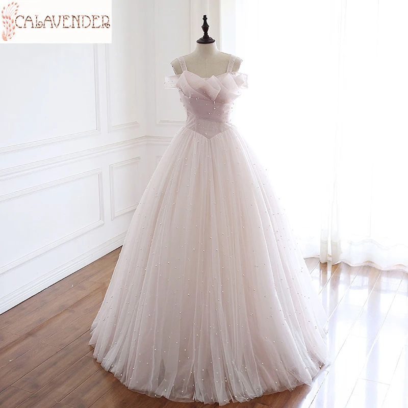 

Бледно-Лавандовое свадебное платье в стиле бохо, бальное платье на бретельках с жемчужинами и бусинами, свадебные платья с уникальным вырезом