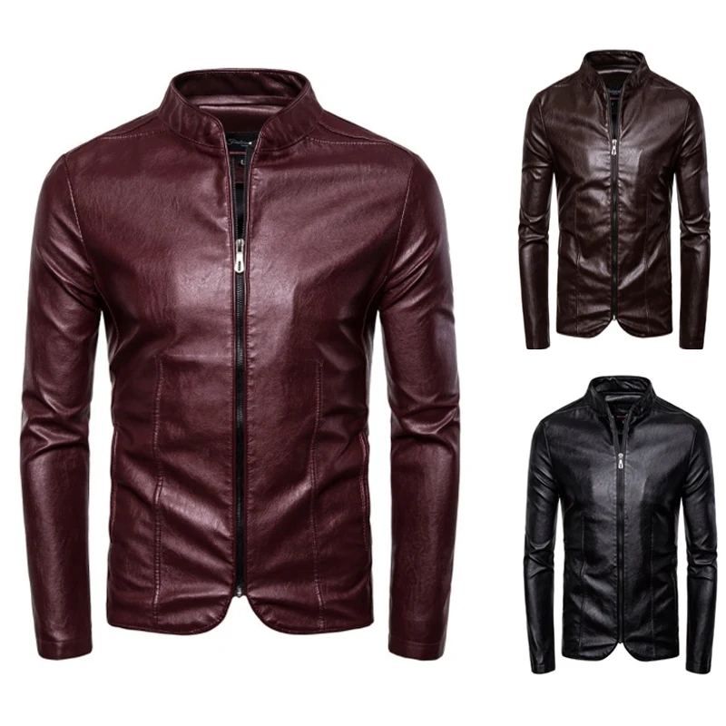 Мужская куртка из искусственной кожи черного и коричневого цвета сезон зима