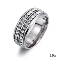 fashion stainless steel two rows round paved crystal weddings ring lover couple rings valentines day