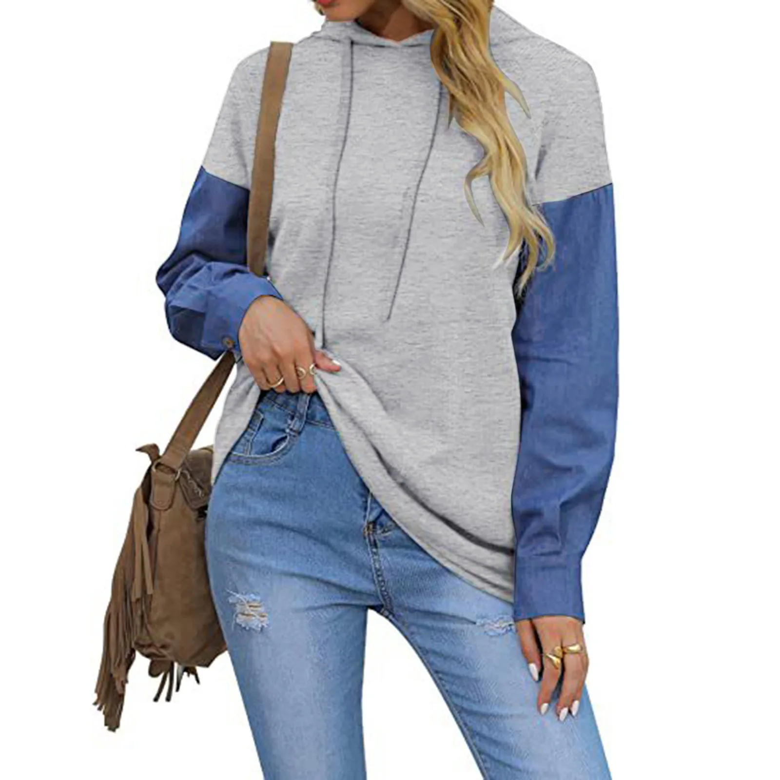 

Женская толстовка с капюшоном и карманами, с длинным рукавом