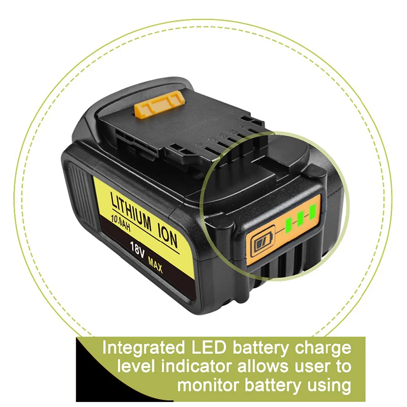 

10000mAh 18V for Dewalt Power Tool Battery for Dewalt DCB180 DCB181 DCB182 DCB201 DCB201-2 DCB200 DCB200-2 DCB204-2+ 3A Charger