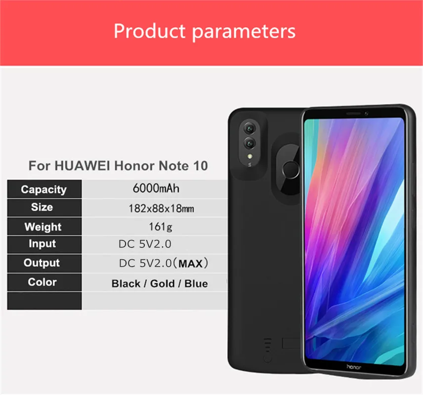 Чехол с резервным внешним аккумулятором для Huawei Honor Note10 чехол портативным