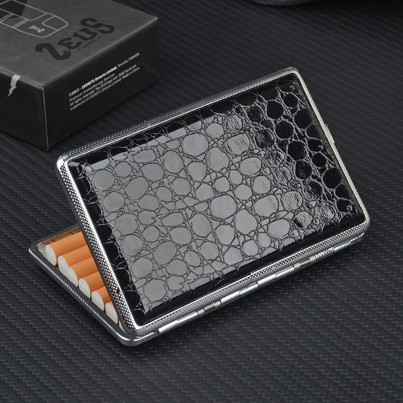 

Black Leather Cigarette Case Slim Tobacco Box for Men and Women Holds 14pcs 100mm Long Cigarettes holder Smoking Accessory