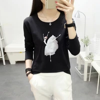 fashion new spring lady top tees m 2xl o neck long sleeve t shirts dancing girl printing solid color women t shirt party gift