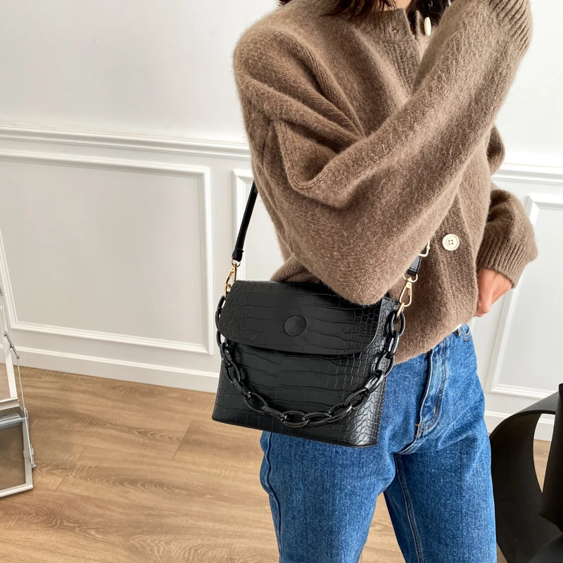 

OLSITTI Crocodile pattern Leather Crossbody Bags For Women 2020 Handbag Fashion Simple Shoulder Bag Ladies Small Square Bag