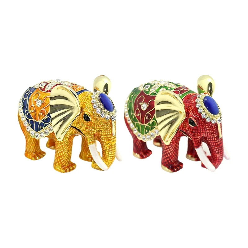 

2022 New Jewelry Box Beautiful Elephant Unique Home Decor Handmade Ornaments Metal Craft Hinged Enameled Trinket Organizer Home