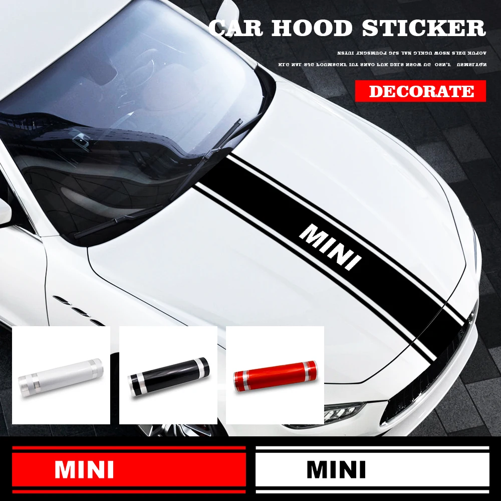 

Black White Red Vinyl Decals Car Bonnet Stripes Hood Sticker Cover For Mini Cooper CABRIO One Rs S R50 R53 R56 R60 F55 F56 F57