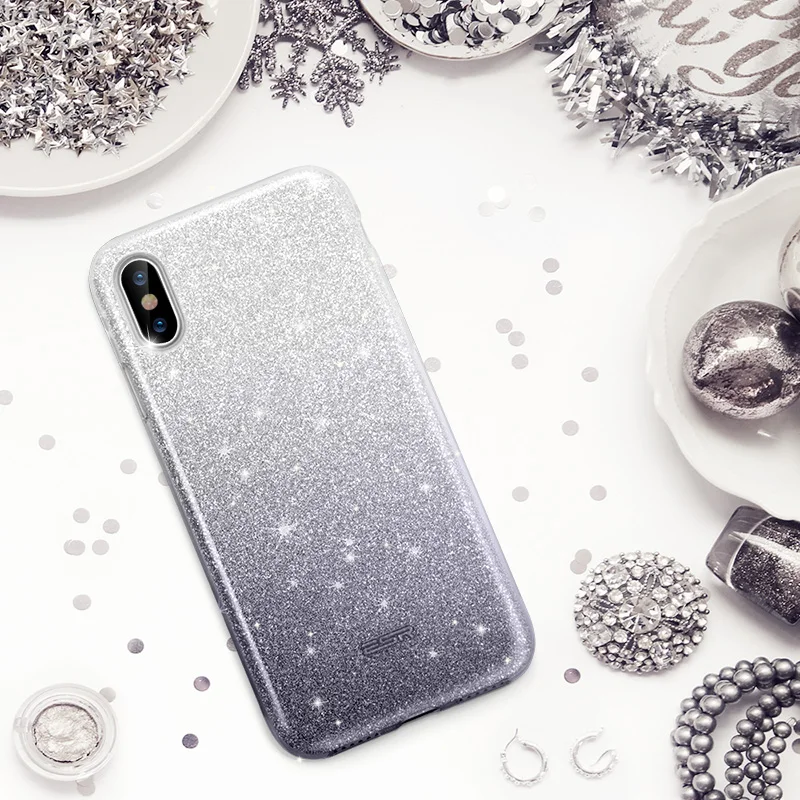 ESR Блестящий розовый черный серебристый чехол для телефона Apple IPhone X милый 3 слоя