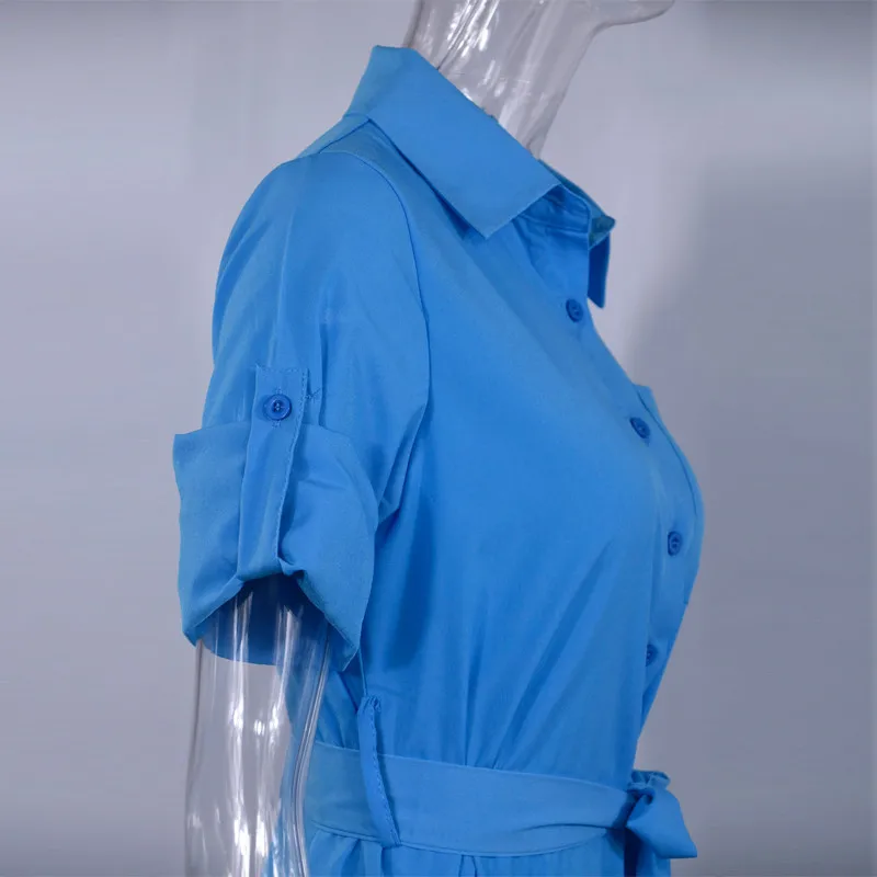 

Fashion Turn-down Collar Office Ladies Shirt Dress Women Three Quarter Sleeve Summer Dress Plus Size Casual Vestidos Loose Robe