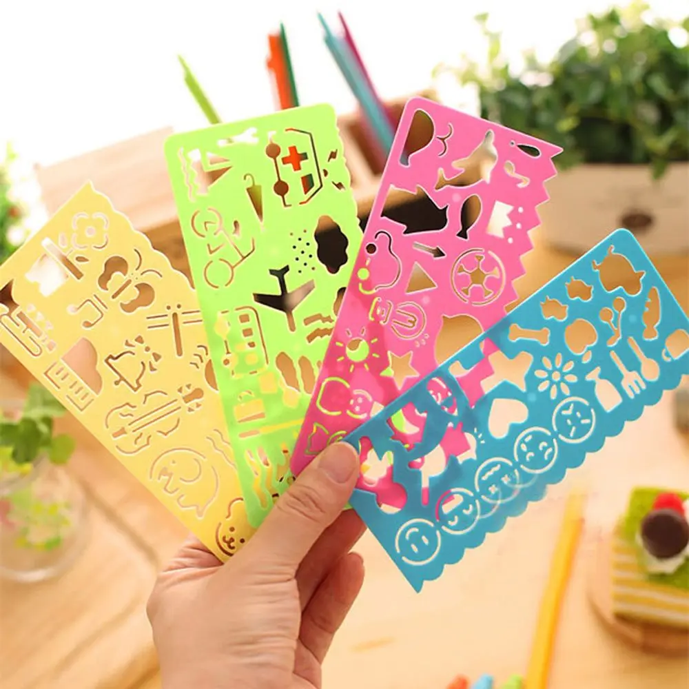 4Pcs Multi Purpose Plastic Art Cartoon Drawing Ruler Stencil Craft DIY For School Painting | Канцтовары для офиса и дома
