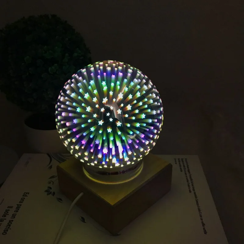 Galaxy projector lamp 3D transparent glass ball night light magic colorful firework solid wood base holiday atmosphere gift 5V | Освещение