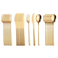 24pcs dinner set dinnerware korean cutlery tableware gold stainless steel utensils dessert knife spoon fork kitchen silverware