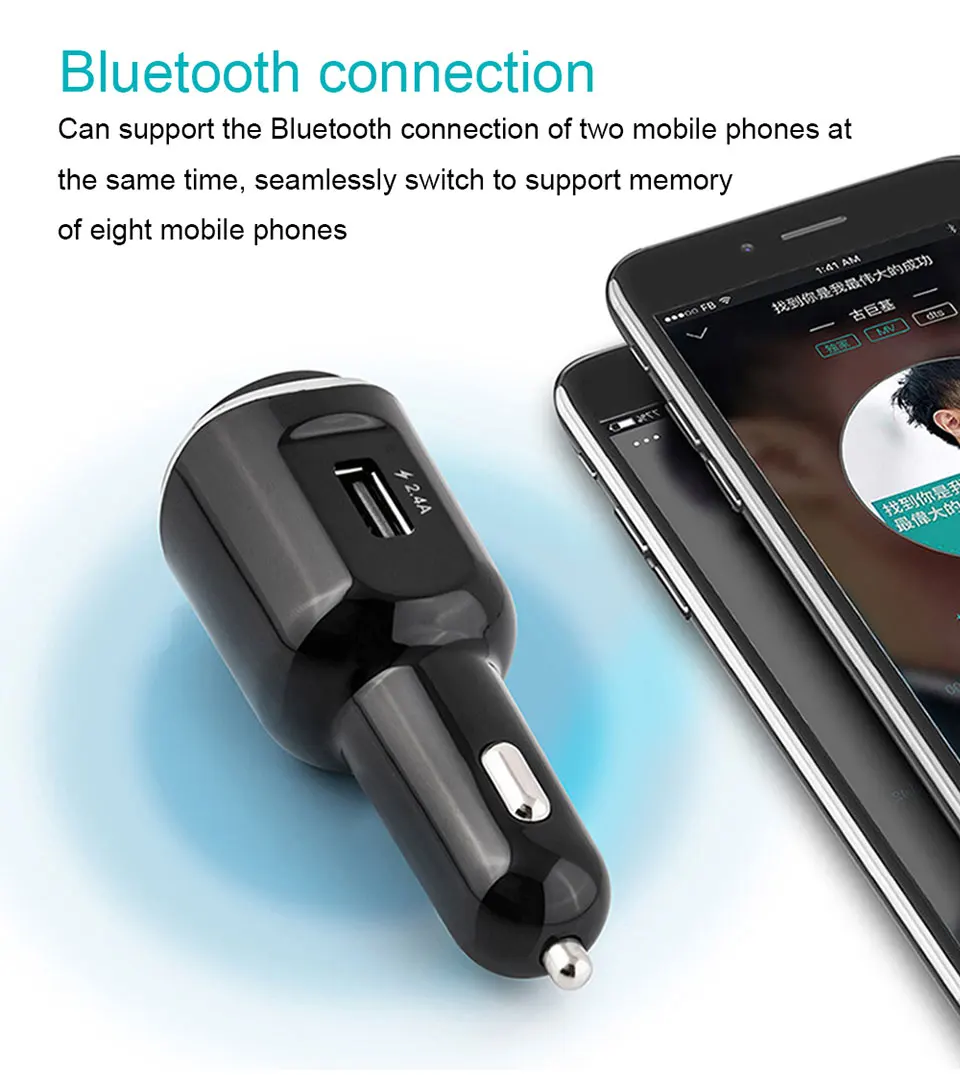 Беспроводная гарнитура Bluetooth Car Kit MP3 Музыкальный плеер FM-передатчик Громкая связь Dual USB