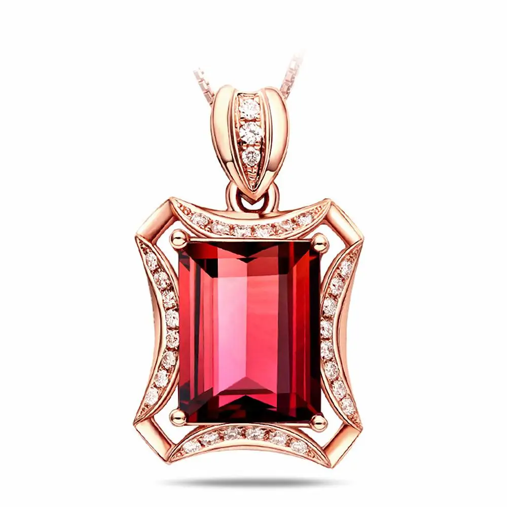 

Vintage square ruby gemstones diamonds pendant necklaces for women rose gold tone red crystal jewelry bijoux bague party gifts