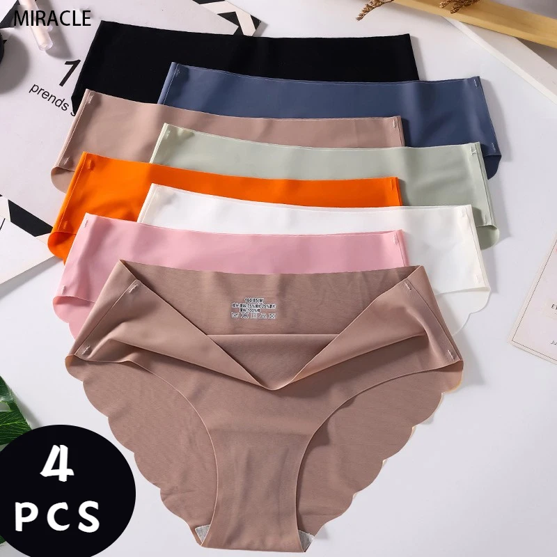 

4 PCS/Lot Seamless Panties For Women Plain Panties Slip Silk Female Underwear Soft Thin Light Panti Culotte Femme Underpants
