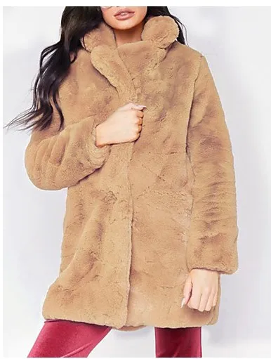 Camel Куртка из искусственного меха, новинка, женские топы, розовая шуба, плюс размер, Меховая куртка, пальто из искусственного меха, свободное пушистое мягкое пушистое пальто из кроличьего меха - Цвет: Camel