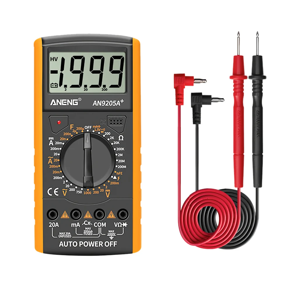 

DT9205A Digital Multimeter AC DC Transistor Tester Plastic Yellow Professional Auto Range Multimeter HFE Diode Tester Multimeter