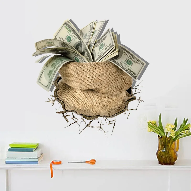 3d-наклейка в виде сумки денег фунта долларов креативный настенный стикер для