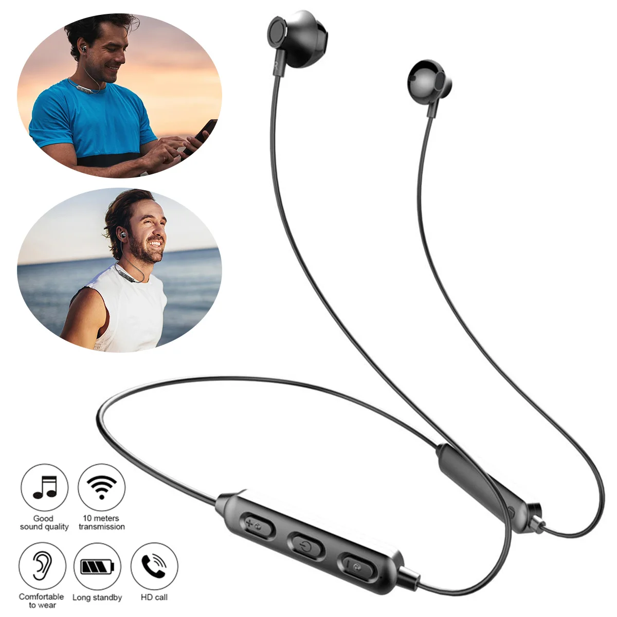 

Bluetooth 5,0 наушники с шейным ободом, глубокие басы, стерео наушники-вкладыши с шумоподавлением, водонепроницаемые Bluetooth наушники с шеей