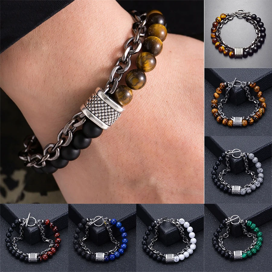 2020 модный браслет из бисера в виде лавы для мужчин натурального камня браслеты