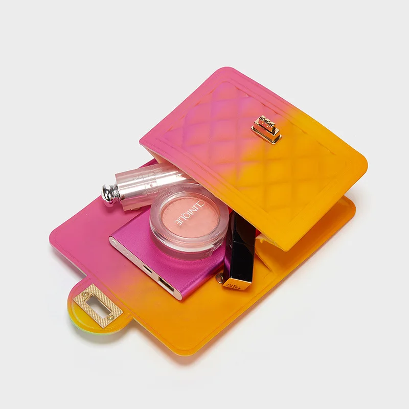 

2021 New PVC Chain Diamond Rainbow Single Shoulder Lady Bag Mini Pearl Portable Jelly Bag Cross-body Bag Colorful Bag