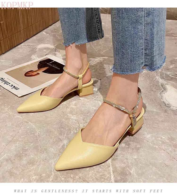 

Square High Heels Women Shoes 2021 Ankle Slingbacks Sandals Casual Wedding Sexy Pointed Toe Female Grace Pumps