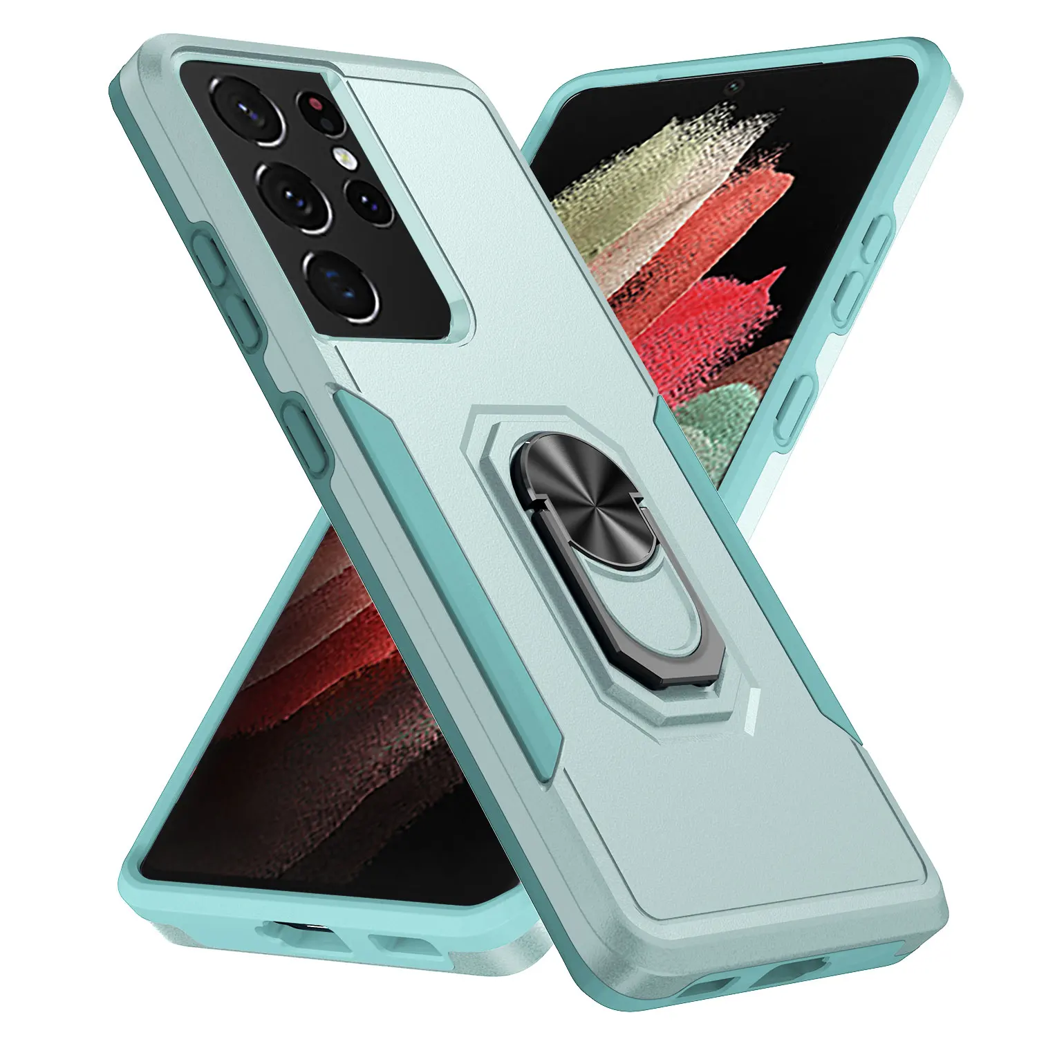 

Phone Case For Samsung Galaxy S21 Ultra Plus Luxury Shockproof Heavy protection Armor Car Magnetic With Ring Bracket Back Cover