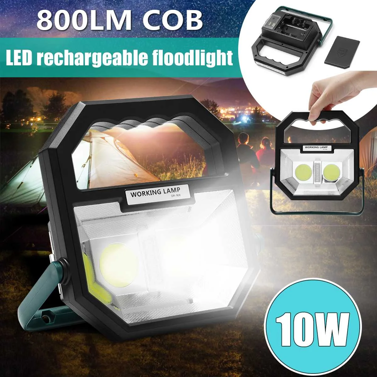 10W 800LM 2x COB LED USB Rechargeable Flood Work Light Spot Camping Outdoor Lamp LED Flashlight Work Lights Multi-angle Adjust