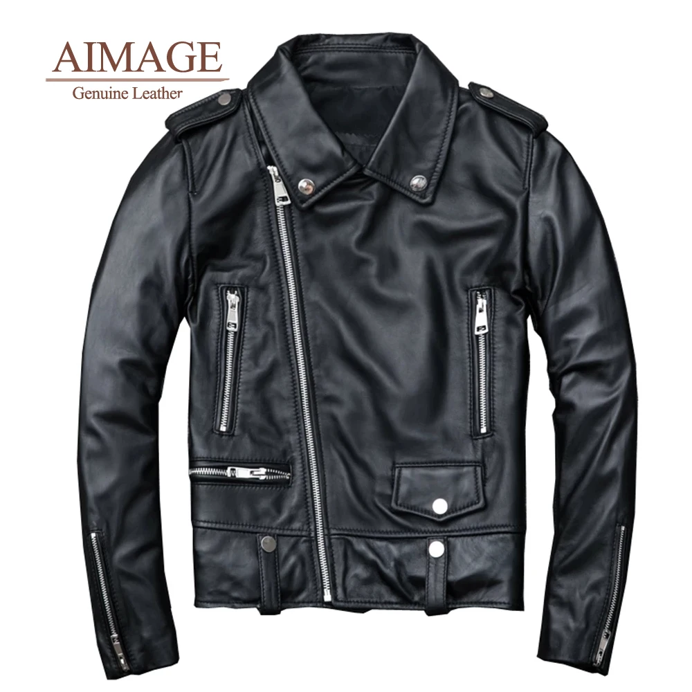 leather jacket women sheepskin genuine leather motorcycle rivet chaquetas para mujer comfort soft female turn turn coats PY089