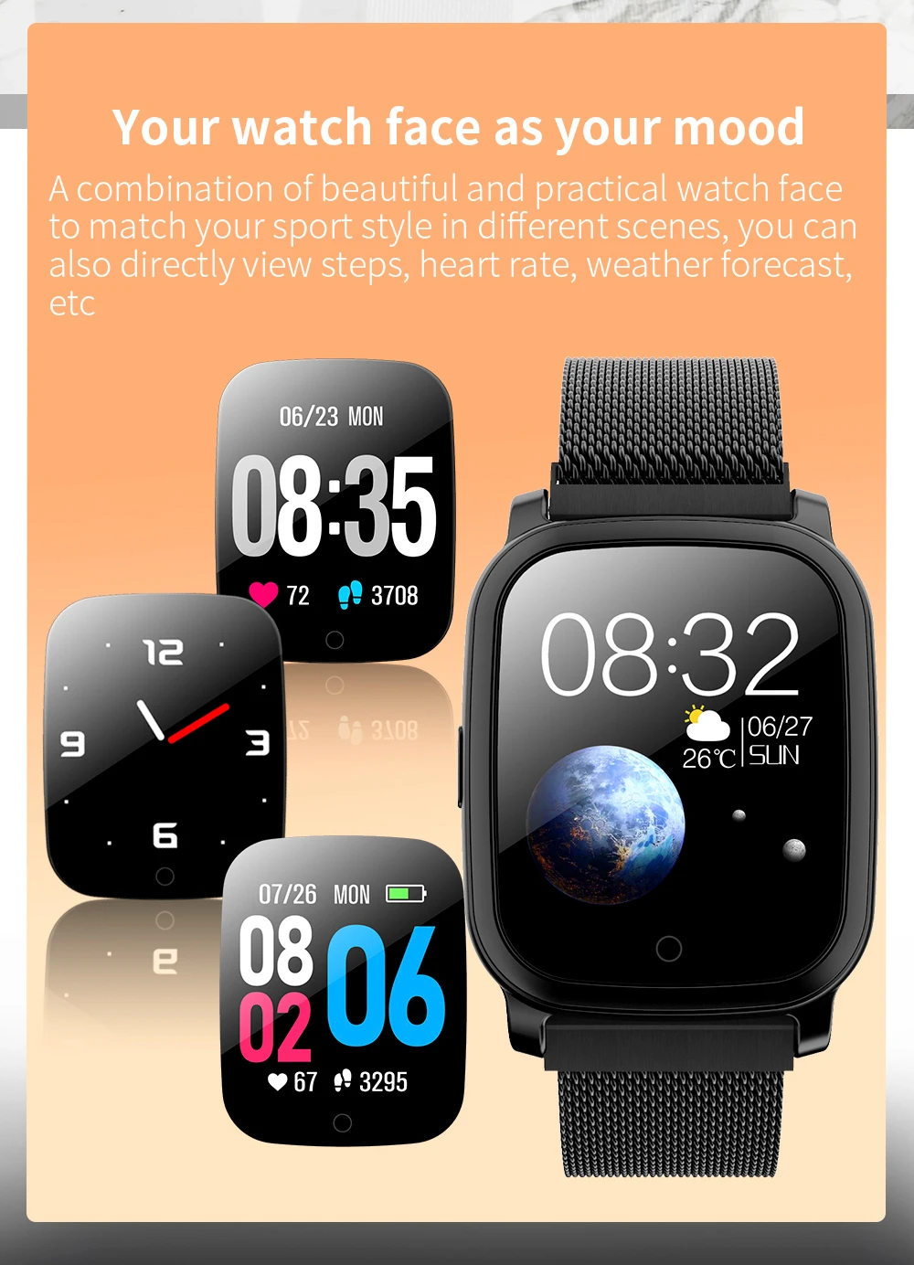 ONEVAN 1,3 дюймов Smartwatch пульсометр Монитор артериального давления погоды gps IP67 Фитнес браслет водонепроницаемый браслет