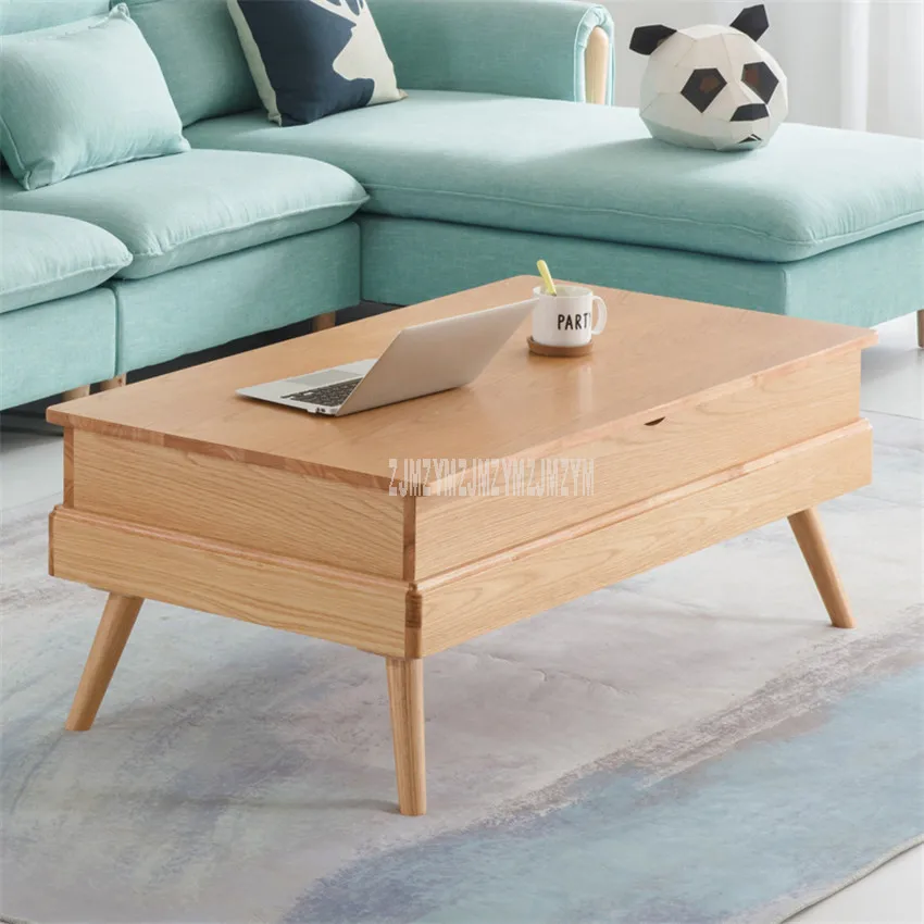 Скандинавский подъемный чайный столик Nordic Multifunctional Liftable Tea Table для дома из массива дерева в креативном и простом стиле для боковой части дивана в гостиной.