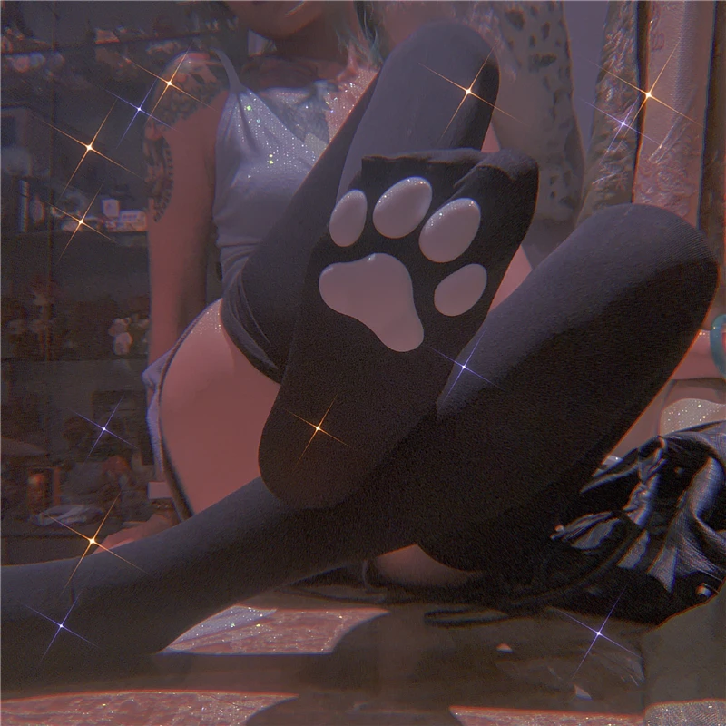

Woman Socks Summer 2021 Fashion 3D Cat Paw Silicone Stockings Japanese Cute G Irl Over Knee Socks Sexy Lingerie for Women