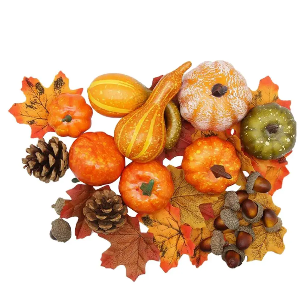 

50PCS Thanksgiving Simulation Pumpkin Acorn Autumn Fall Decoration Halloween Pumpkins Maple Leaf Fall Harvest Seasonal Decor