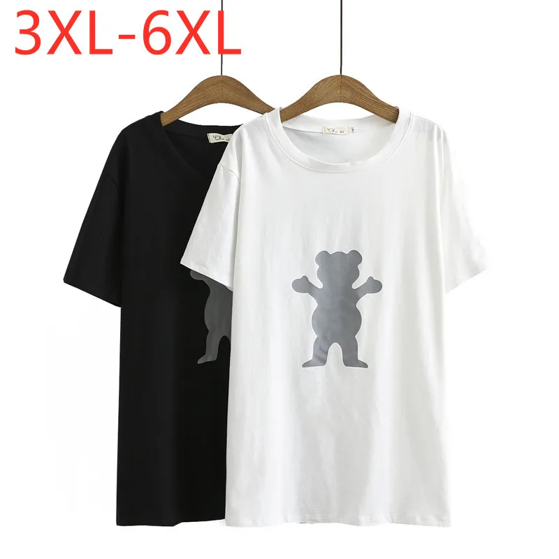 

New 2021 Ladies Summer Plus Size Tops For Women Large Short Sleeve Loose Cotton Black White Reflective T-Shirt 3XL 4XL 5XL 6XL