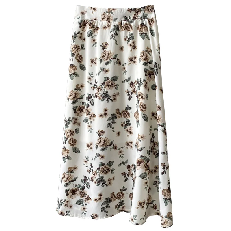 

Yeeloca High Waist Flower Print Skirt Female 2021 Summer New Loose Mid-calf Casual Saias Retro Over The Knee A-line Bottoms