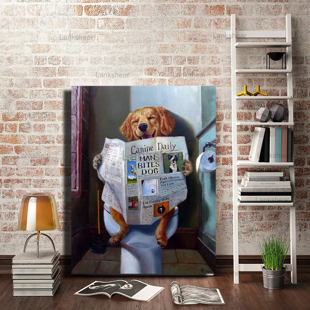 

Abstract Bathroom Toilet Dog Wall Art Canvas Painting Animal Nordic Poster Wall Pictures for Living Room Decor Picture Unframed