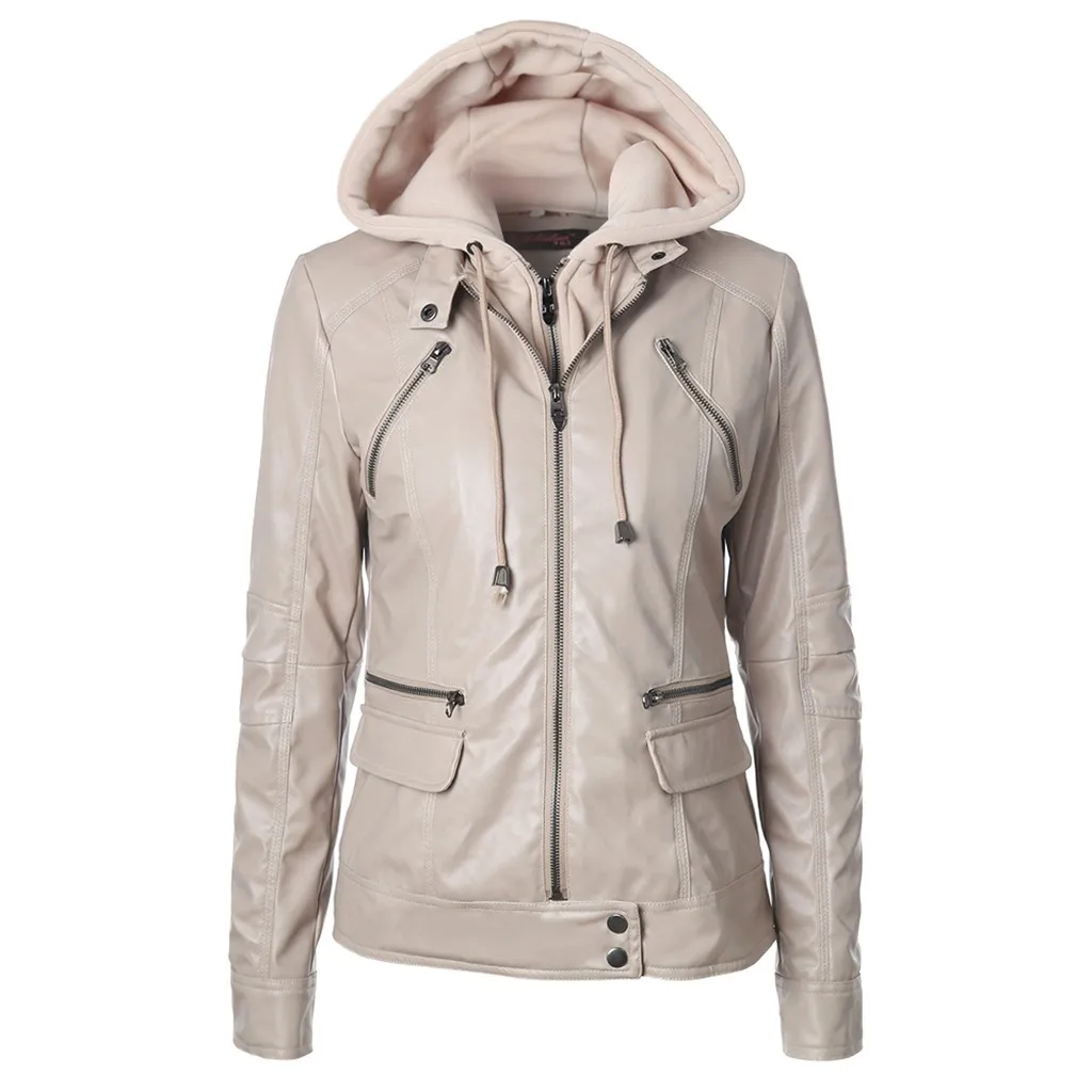 Осенне зимняя женская кожаная куртка с длинным рукавом на молнии мотоциклетная