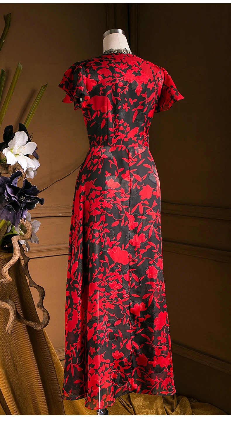 

Long Red Yellow Dress 2021 Summer Style Women Sexy Square Collar Elegant Floral Print Lace Patchwork Short Sleeve Maxi Dress XXL