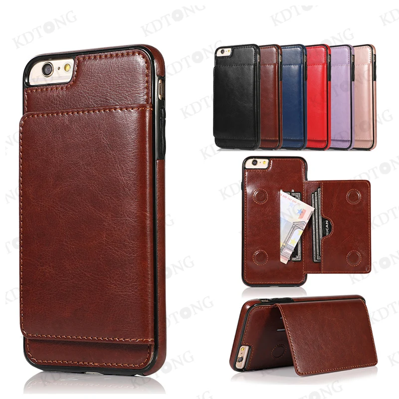

Luxury Case For iPhone 6 6S Plus Full Protection Leather Flip Wallet Invisible Kickstand Shockproof Phone Case
