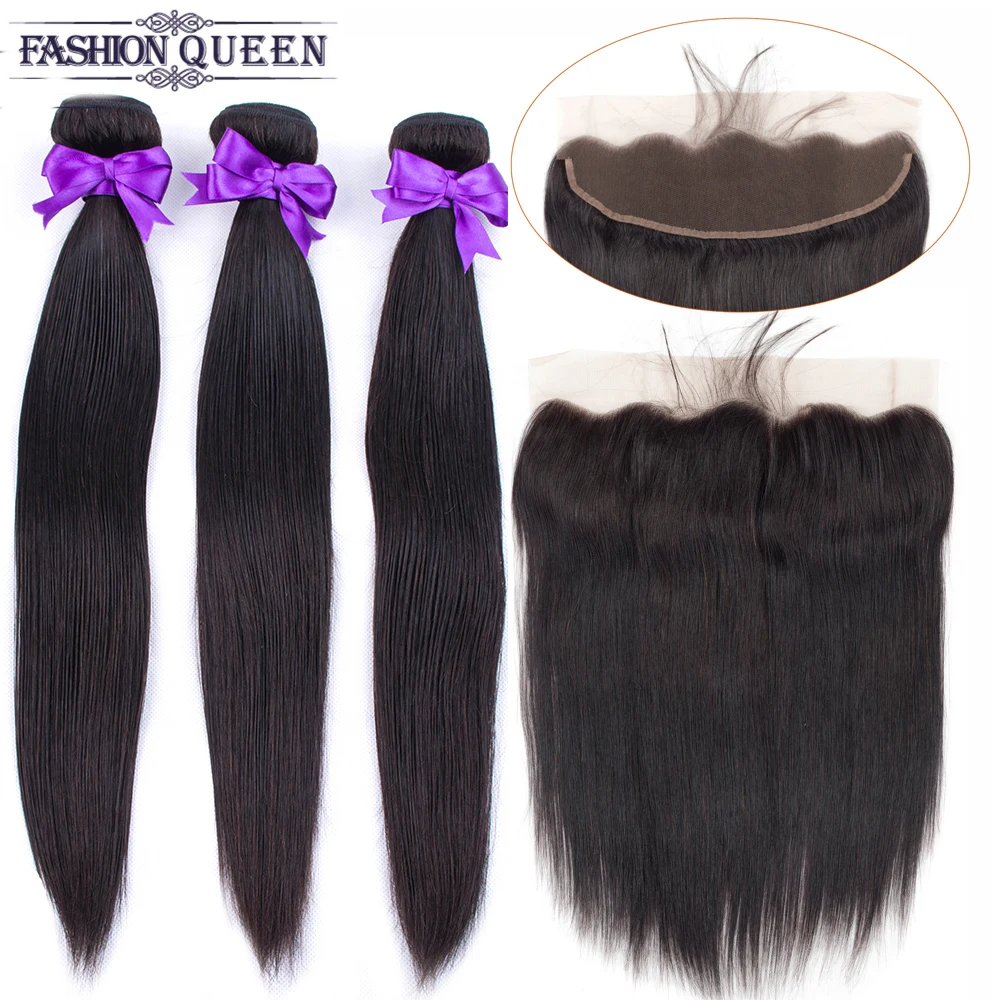 Бразильские прямые человеческие волосы пучки с фронтальным плетением волос